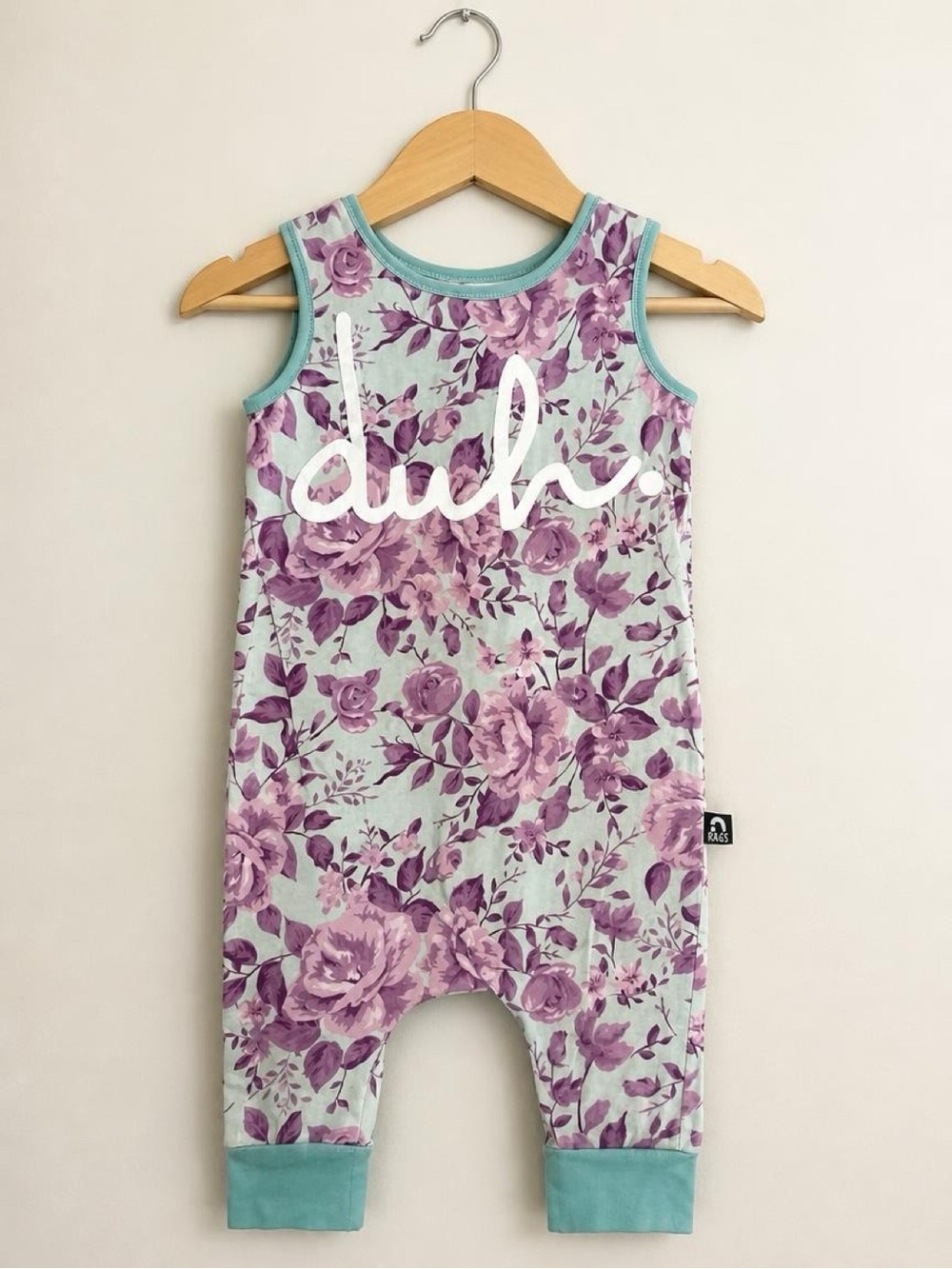 RAGS 3/4T Duh Floral Tank Romper Purple Mint Sleeveless Boutique USA Made